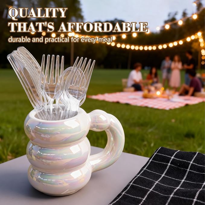 400 Count Heavy Duty Clear Plastic Silverware, 160 Forks, 160 Spoons, 80 Knives, BPA-Free and Heat Resistant, Disposable Cutlery set, Premium Clear Utencils for Party and Daily Use