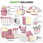 NutriChef 54-Piece Kitchen Cookware Set – Complete Non-Stick Ceramic Pots and Pans Set with Utensils, Bakeware, and Knife Set, Gas, Electric & Induction Compatible, Blush Pink Kitchen Essentials