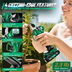 PAOWAFOL Electric Pruning Shears, 1.6" (41mm) Cordless Power Pruner with LCD Display, Brushless Motor, 2x2000mAh Batteries, 2xSK5 Blades, Battery Powered Branch Cutter for Garden Trimming