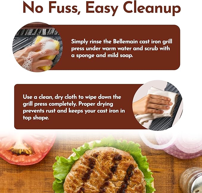 Bellemain Bacon Press Rectangle | Heavy-Duty Cast Iron Grill Press for Perfectly Seared Bacon, Steak & Sandwiches | Equalized Weight Distribution