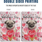 Pug Valentine Garden Flag Valentines Day Flags for Outside 12x18 Double Sided Small Yard Flags Dog Valentine's Day Decor Outdoor Lawn Valentines Banner