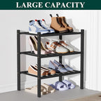 Smiry Bamboo Shoe Rack for Closet, 3 Tier Small Wooden Stackable Shoe Organizer, Free Standing Shoes Storage Shelf for Entryway, Front Door Entrance, Black