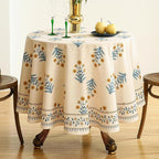 ISAENNE Designer French Pale Yellow Round Tablecloth,Linen Floral Table Cloth,Wrinkle Resistant Decor Tablecloths for Dining Thanksgiving Banquet Kitchen Party,Diameter 67"-Estevan A