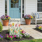 CROWNED BEAUTY Spring Garden Flag Floral 12x18 Inch Double Sided for Outside Tulips Welcome Burlap Small Yard Holiday Decoration