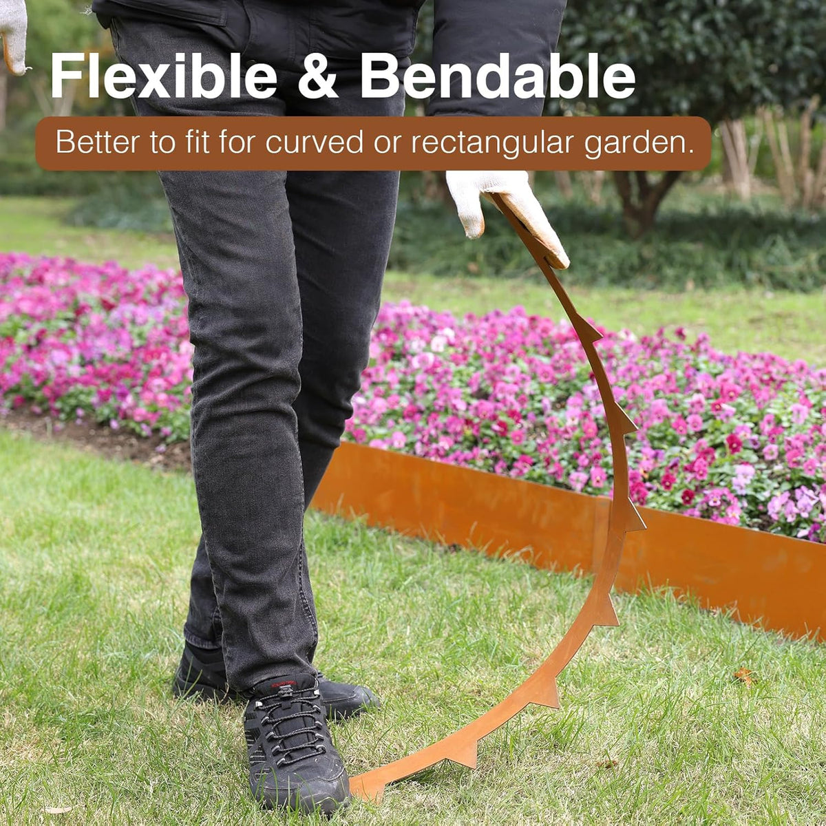 10-Pack Corten Steel Landscape Lawn Edging 6.5 inch Height, Rust Patina Finish Bendable Metal Strips, Hammer-in Edge Border - Yard Pathway Divider, 40 inch Each(33Ft Total), #LYLB65RT-US