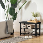 Apicizon Bamboo Shoe Rack for Entryway, 3-Tier Shoe Rack Bench for Front Door Entrance, Small Shoe Organizer with Storage, Black