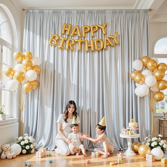 10x10 ft Silver Glitter Backdrop Curtain for Parties, Wrinkle Free Glitter Photo Backdrop Drapes 2 Panels 5x10FT Shimmer Back Drop Cloth for Wedding Birthday Stage Photography Background Decor