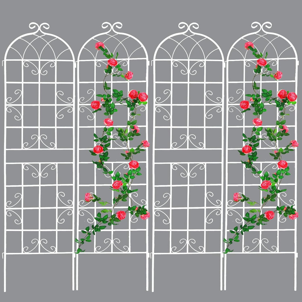 4 Pack Metal Garden Trellis 71" Fence Rustproof Garden Trellis for Climbing Plants Support Roses Flower Outdoor Lawn, Cream White