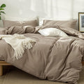 MooMee Bedding Duvet Cover Set 100% Washed Cotton Linen Like Textured Breathable Durable Soft Comfy (Solid Mocha Brown, King 104"x90")