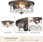 Indoor Flush Mount Lights, 2-Light Interior Hammered Glass Ceiling Fixture, Antique Bronze for Hallway, Dining Room, Kitchen
