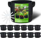 PHYEX 12-Pack 7 Gallon Grow Bags, Heavy Duty Fabric Pots with Handles, Reusable Plant Bags for Vegetable, Herbs & Flowers, BPA-Free, Breathable, Durable