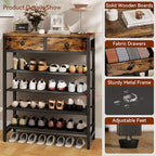 IBUYKE 5 Tier Shoe Rack, Metal Shoe Storage Organizer with 2 Drawers, Shoe Storage Rack for 12-16 Pairs of Shoes, Modern Shoe Stand with Fabric Shelf for Entryway Closet Bedroom, Rustic Brown TXJ040H