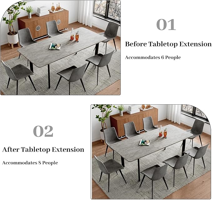 63"- 78.7" Extendable Dining Table, Thickened Expandable MDF Wooden Kitchen Table with Metal Legs, Scratch-Resistant, Easy to Clean
