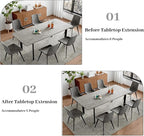 63"- 78.7" Extendable Dining Table, Thickened Expandable MDF Wooden Kitchen Table with Metal Legs, Scratch-Resistant, Easy to Clean