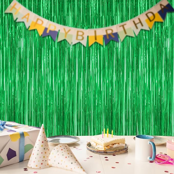 2 Pack Tinsel Backdrop, 3.28 FT x 7.05 FT Green Party Decorations, Metallic Football Backdrop Curtains Tinsel Curtains Streamer Backdrop, Party Supplies Wall Decor for Football Party Birthday