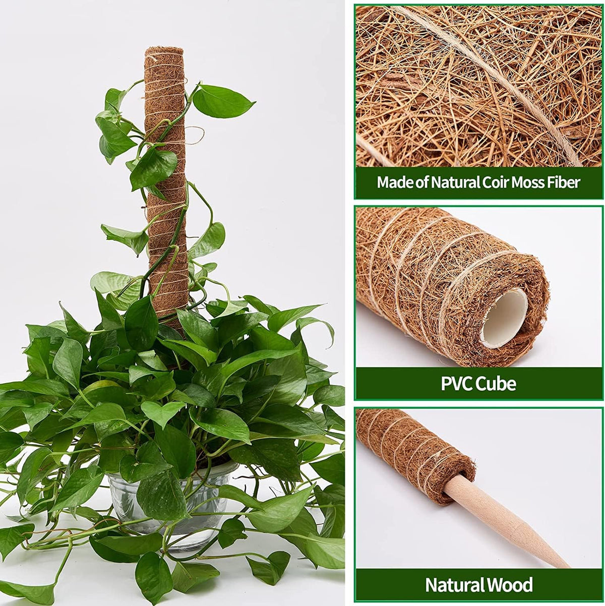 8 Pcs Moss Pole for Plants Monstera, Plant Support Stakes for Indoor Climbing Plants Grow Upwards, with 65ft Twist Ties, 13ft Jute Rope, 6.5ft Hook-and-Loop Strip