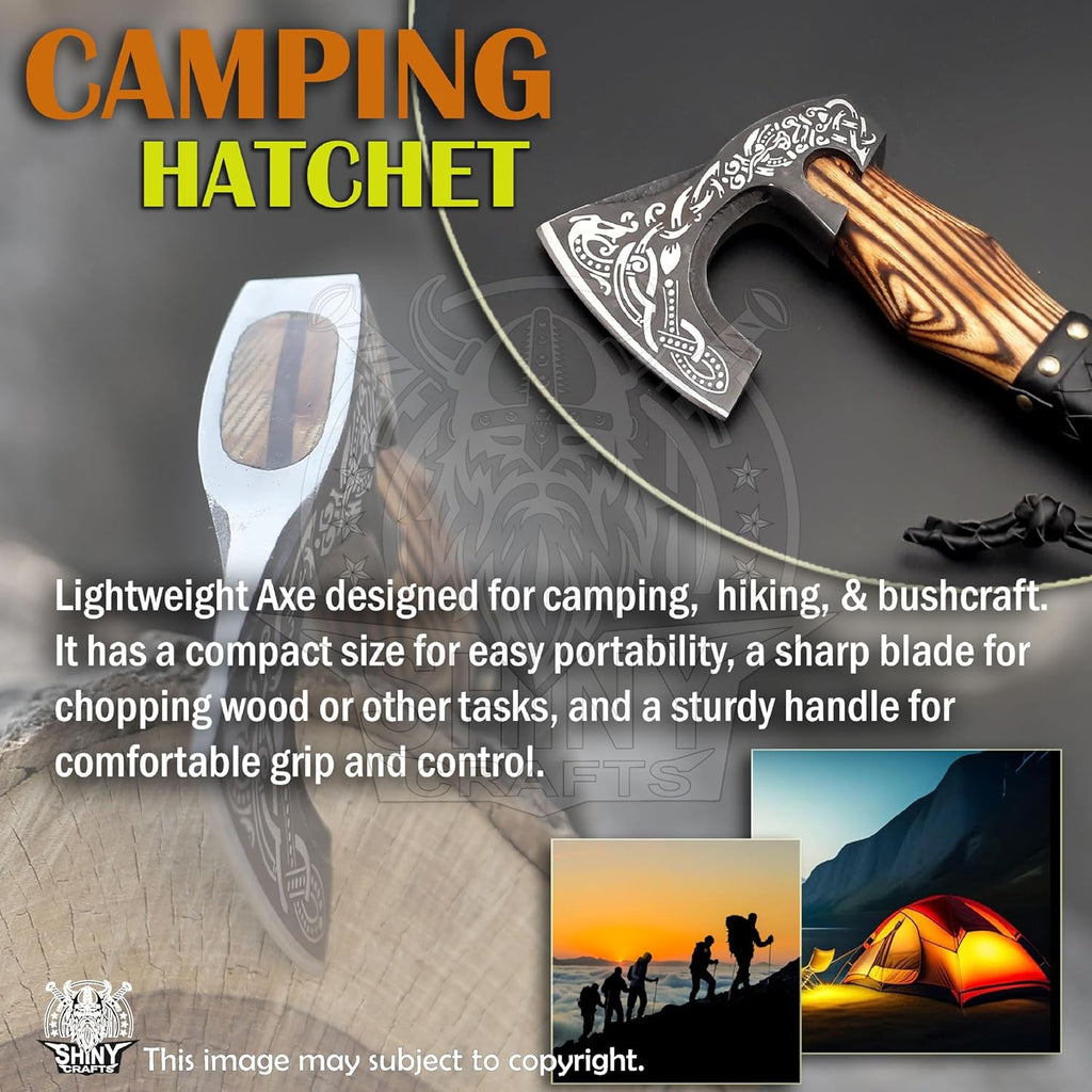 SHINY CRAFTS®- Hand-Forged Viking Axe for Men Leather-Wrapped Handle & Sheath Great for Birthdays, Holidays, or Weddings (SCA-19)