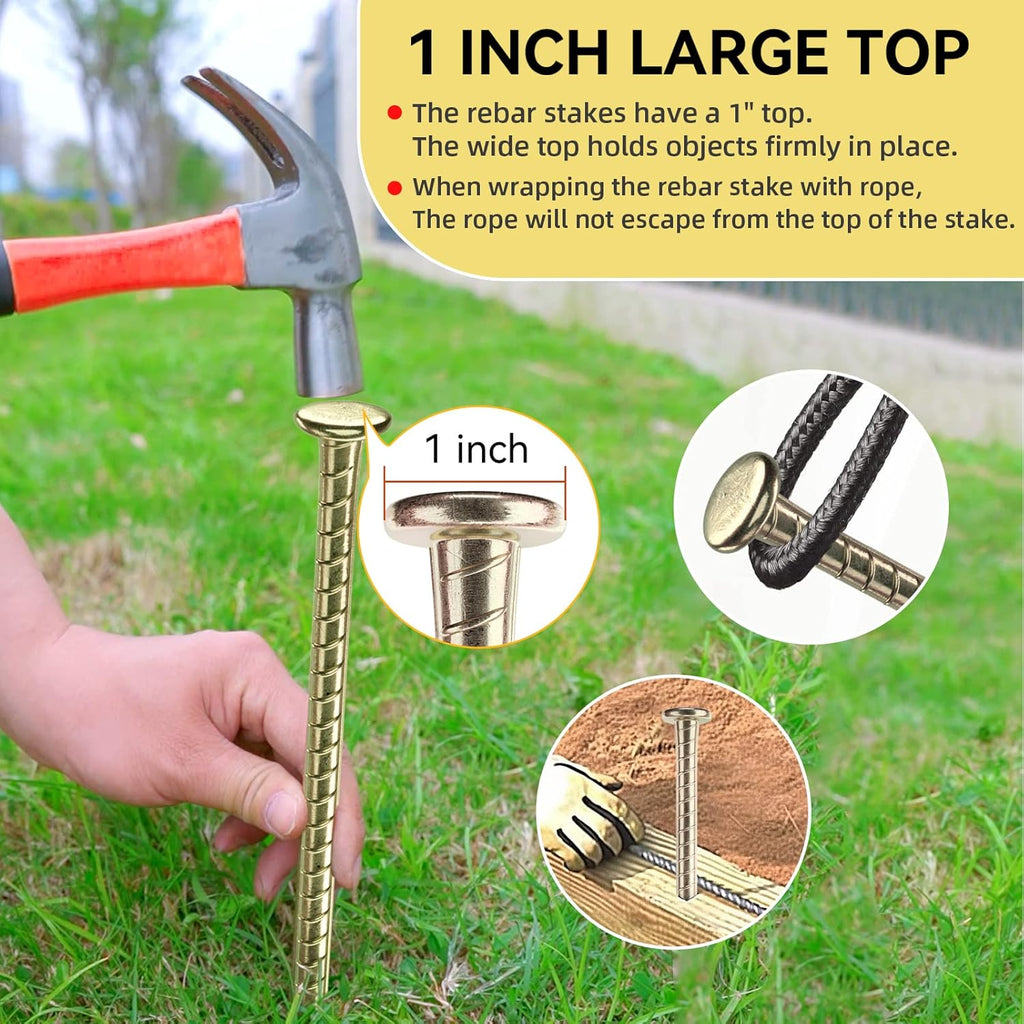 16 Inch Rebar Stakes - 1/2 Inch Diameter Galvanized Steel Ground Anchors - Heavy Duty Plant Support Garden Stake for Speed Bump, Wheel Stop, Tent (20 Pack)