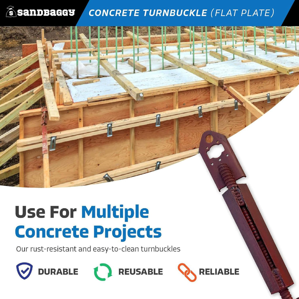 Sandbaggy Concrete Turnbuckle Form Aligner with 5" x 3" Flat Plate (35" - 37.5" Length) - Rust Resistant Steel - Adjustable Wall Brace - Aligns & Plumbs Form Walls, Columns, or Beams (35 inches, 100)