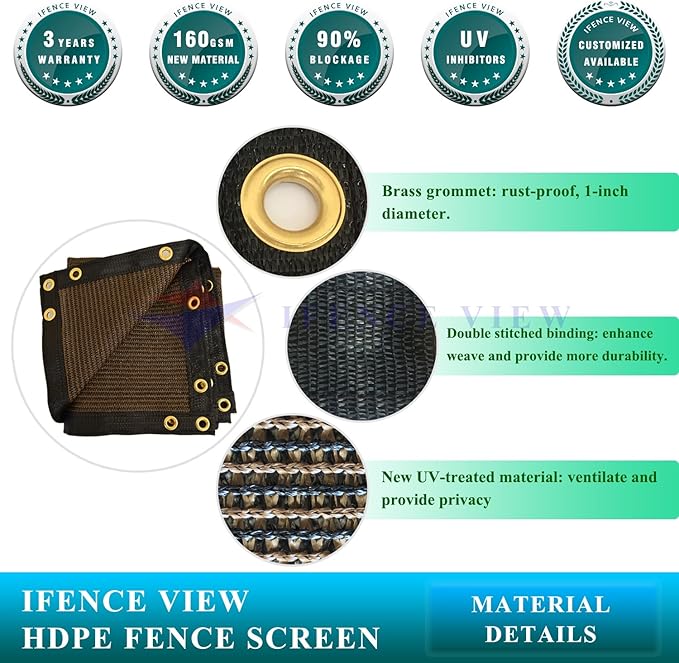 Ifenceview 6'x1' to 6'x100' Brown Shade Cloth Panels Fence Privacy Screen Fabric Mesh Net for Construction Site Yard Driveway Garden Railing Pool Balcony Canopy Awning 160 GSM (6' x 65')