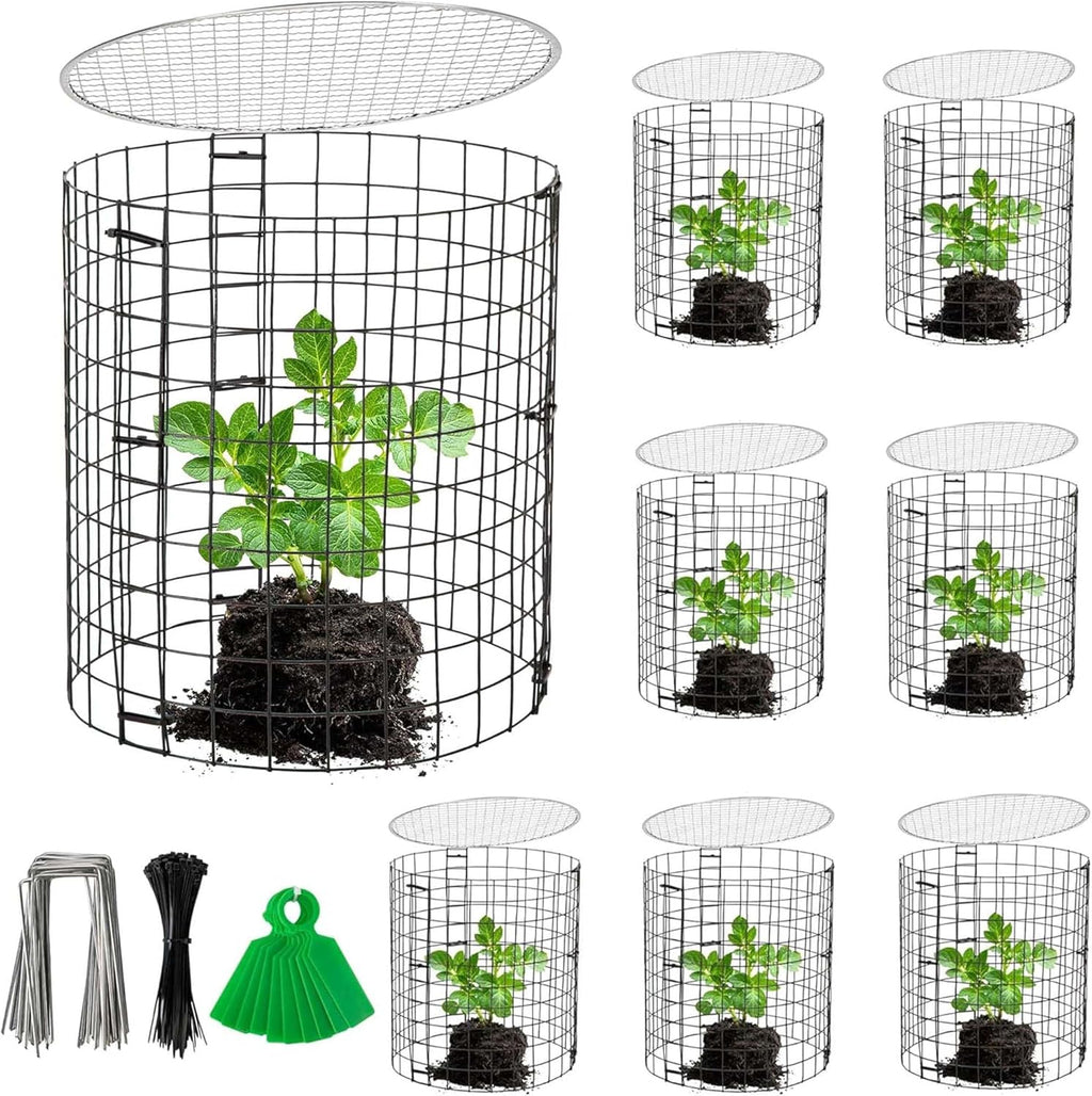 Adnee 8 Pack Wire Plant Protector with Cover-12" x 11" Detachable Plant Protector Metal Plant Cages-Garden Plant Cages for Flower Vegetable to Keep Animals Out