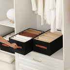 linen closet organizers and storage, 3 Pack Large Storage Baskets, Washable, Clothing Storage Bins with Handle, Closet Organizer for Storage Sweater,Sheets (Black, 18½"x11"x8½")