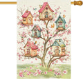 Baccessor Spring Birds House Flag Double Sided 28x40 Inch Burlap,Pink Floral Flower Tree Large Garden Flag Porch Patio Front Entry Yard Seasonal Farmhouse Outside Outdoor Decor