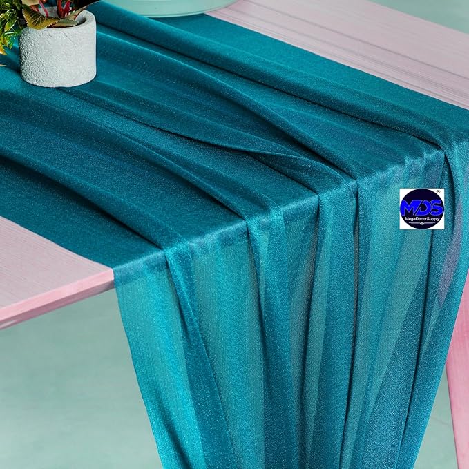 MDS 20 Pack 10ft Chiffon Table Runner 29 x 120 Inches Sheer Wedding Runner Romantic Rustic Table Runner for Wedding Decorations, Birthday Parties, Bridal Shower Party Arch Decor - Dark Teal