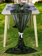 MDS Halloween Chiffon Table Runner - 25 Pack, 29 x 170 Inches, 14ft Each - Sheer Spooky Table Runners for Haunted House Parties, Trick-or-Treat Tables, Witchy Décor, Wedding & Events - Olive Green