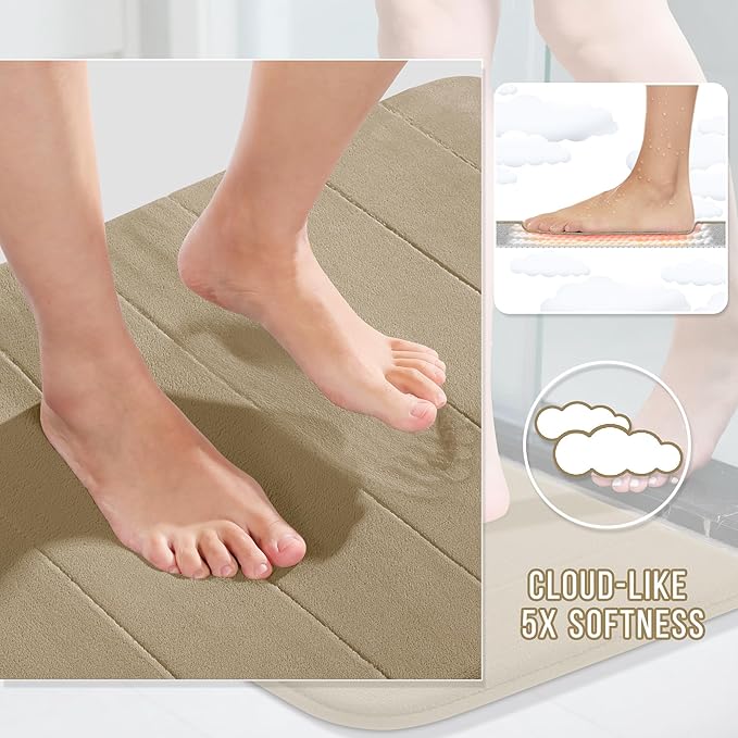 Yimobra Large Bath Mat 36"x24", Super Soft Quick Dry Memory Foam Bathroom Rug, Water Absorbent, Non Slip Backing Machine Washable for Tub Shower, Thick Comfort Support, Pale Khaki