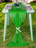 MDS 2 Pack 14ft Chiffon Table Runner 29 x 170 Inches Sheer Wedding Runner Romantic Rustic Table Runner for Wedding Decorations, Birthday Parties, Bridal Shower Party Arch Decor - Green