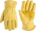 Wells Lamont Leather Work Gloves for Men – Grain Cowhide, Reinforced Palm – Ideal for Construction, Farming, Ranching – Ergonomic Fit, Keystone Thumb, Elasticized Wrist – Saddletan, X-Large (1129XL)