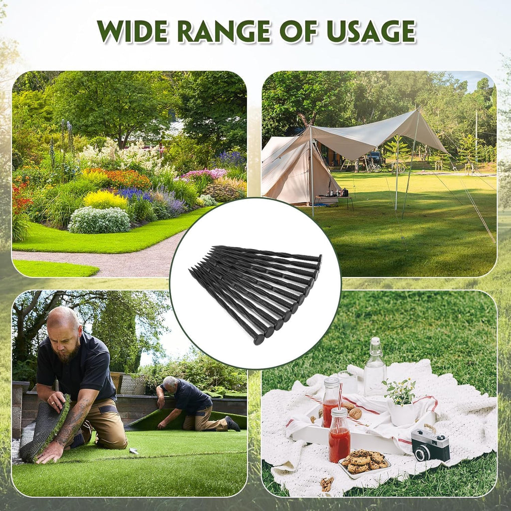 Landscape Edging Stakes, 120 Pcs 8" Plastic Garden Spikes, Spiral Nylon Anchoring Spikes for Paver Edging, Weed Barriers, Artificial Turf, Tent, Grass Pathway and More, Black