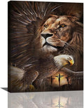 Lion Eagle Wall Art - Christian Lion Of Judah Canvas Prints - Masculine Modern Home Decor For Men - Living Room, Bedroom, Bathroom - Framed 16"x20"