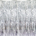 GOER 6.4 ft x 8.2 ft Metallic Tinsel Foil Fringe Curtains,Pack of 2 Party Streamer Backdrop for Birthday,Graduation Decorations and New Year Eve (Silver)