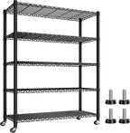 REIBII 76''H Wire Shelving Loads 1980LBS with 25mm Pipe Diameter,Storage Shelves with Wheels Metal Shelves for Storage, 5 Tier Adjustable Garage Shelving Heavy Duty Storage Rack,76''HX36''WX16''D