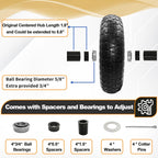 2PC 4.00-6 Flat-Free Tires and Wheels,13" Rubber Solid Tire, with 5/8" & 3/4" Bearing, 1.8"-5.8" Centered Hub Length, 4.00-6 tire and wheel Fit for Gorilla Cart, Garden Cart/Hand Truck/Wheelbarrowetc.