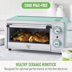 GreenLife Countertop Toaster Oven Air Fryer Stainless Steel, Healthy Ceramic Nonstick, PFAS and PFOA-Free, Tray & Basket, Bake, Broil, Reheat, Adjustable Temp & Time Control, Auto Shutoff, Turquoise