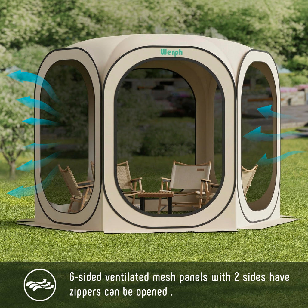 Werph 10x10 Pop Up Screen Tent, Mosquito Net Gazebo, UV Resistant, Beige
