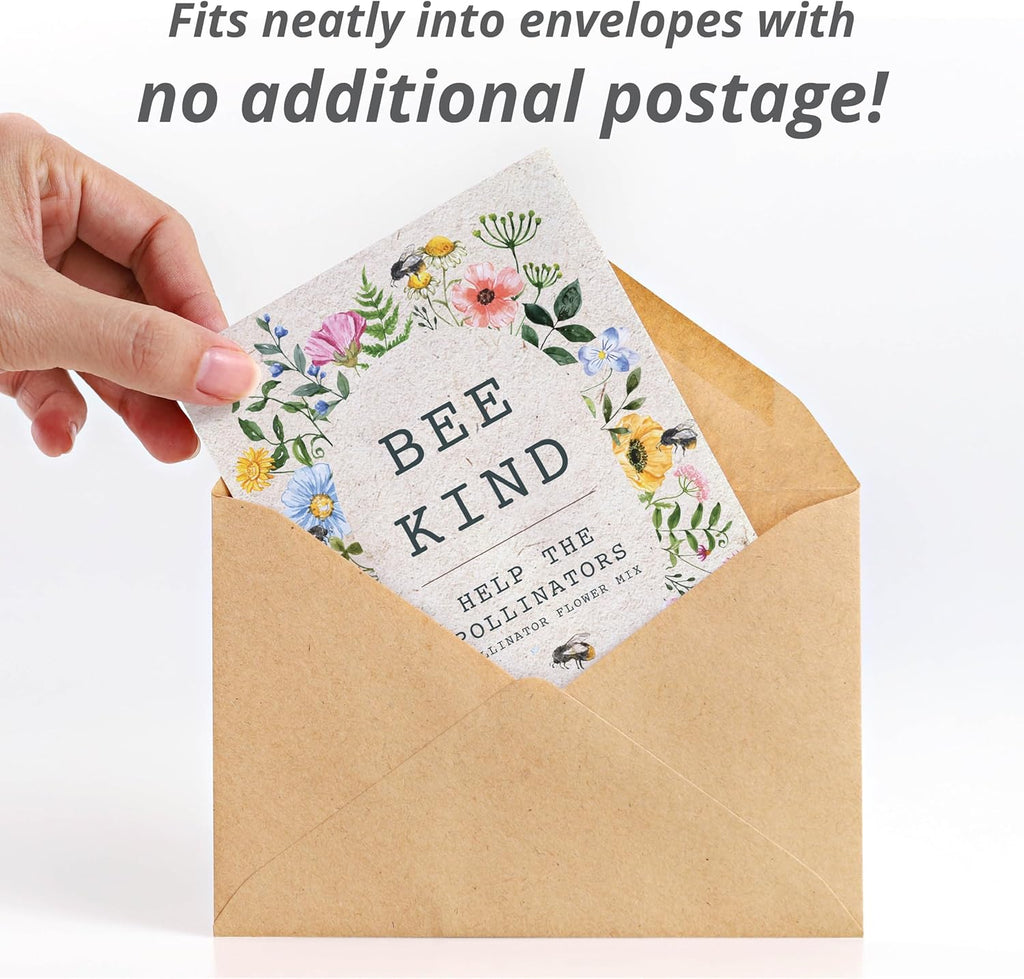 Bentley Seed Co. | Bee Kind Pollinator Flowers | Beautiful Bee Art Kraft Look Seed Packets | Environmental Favors Cards for Guests | Wildflower Mix Seed Packets | Eco-Friendly Hand Out Gift | 25 Pack
