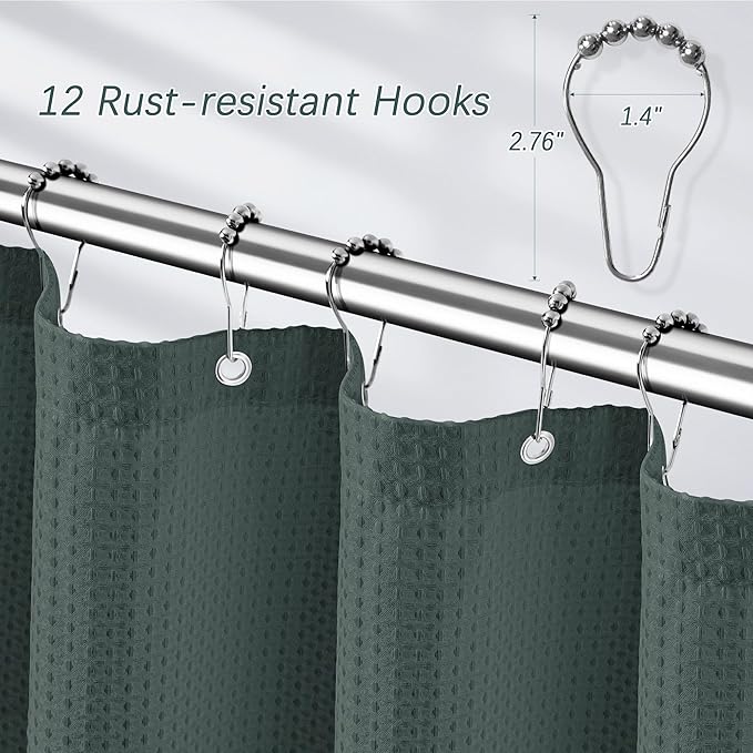 Extra Long Shower Curtain - 84 Inch Waffle Weave Weighted Thick Cloth Bathroom Shower Curtain, Wine Heavy Duty Hotel Bath Curtain Set with 12 Metal Hooks, 72x84 Stormy Weather