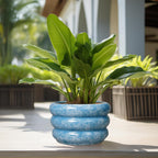 SQOWL Ceramic Plant Pot Indoor with Drainage Hole 13.5 Inch - Large Outdoor Planter Ceramic Flower Pot Modern Round Planter Decorative Plant Pot for Outdoor Porch Decor Blue