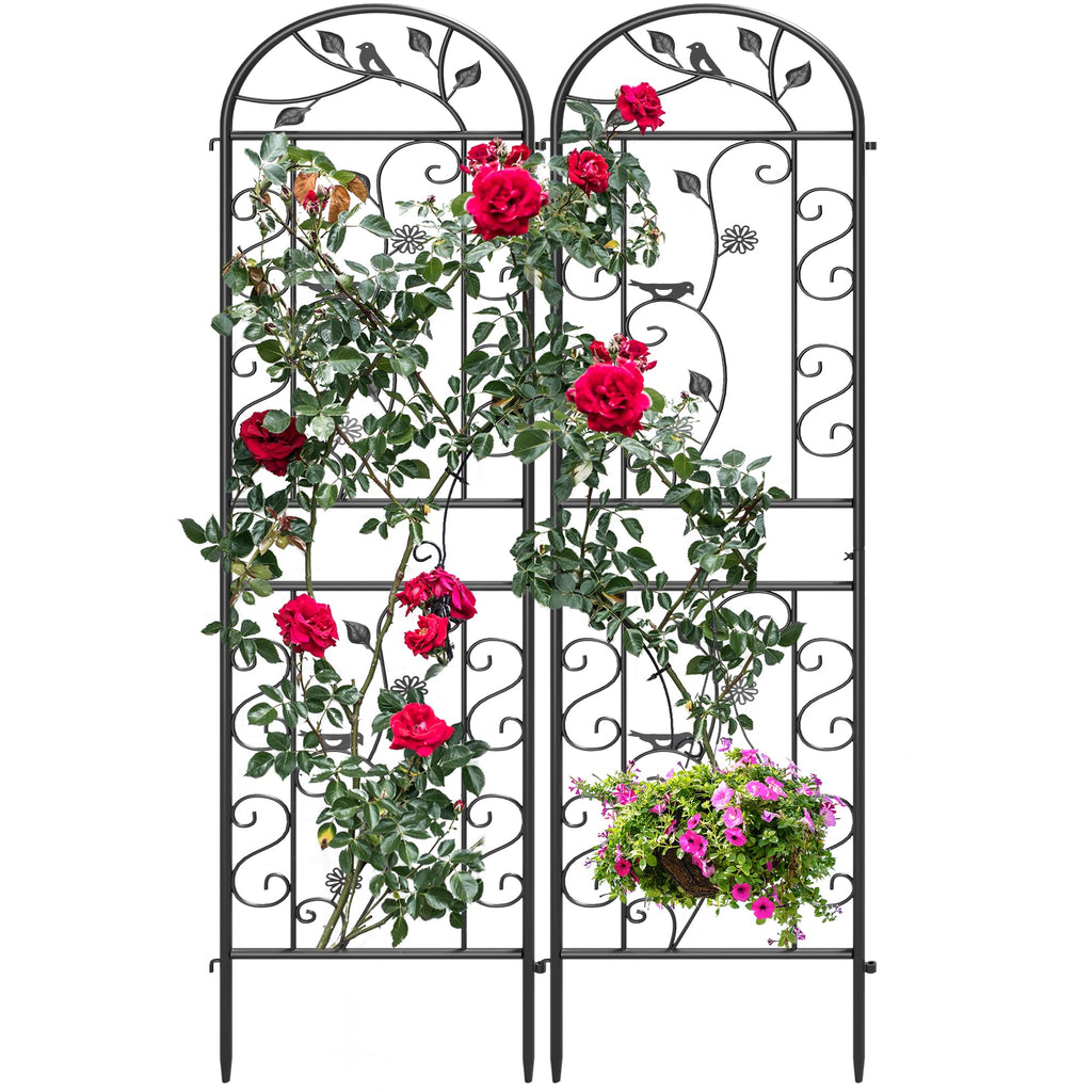 Ultym 2-Pack 87" x 20" Daisy & Bird Arch Black Metal Garden Trellises