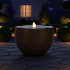 Sunnydaze Outdoor Water Fountain with LED Light - Polystone Oval Bowl Bubbler Water Feature with Pump - 12" H - for Patio, Garden, Deck, Relaxation and Stress Relief - Gray