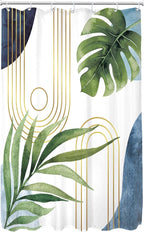 Glawry Narrow Boho Blue Green Shower Curtain Mid Century Modern Abstract Tropical Palm Leaf Botanical Minimalist Bathroom Geometric 48Wx72L Inches Bath Accessories Art Home Decor Fabric 7 Pack Hook