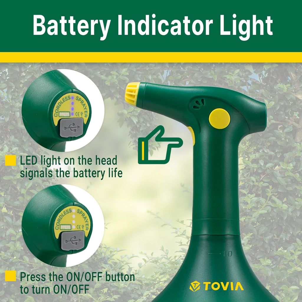 T TOVIA: Garden Sprayer 1 Liter Battery Spray Bottle Powered Electric, Rechargeable, Portable Garden and Plant Sprayer, Mister, for Outdoor and Indoor Plants,Cleans and Gardens, Handheld Powered