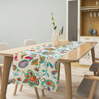 Paisley Table Runner, Watercolor Floral Oriental Indian Traditional Tulips Leaves Bohemian Paisley Print Table Runner for Kitchen Dining Tables Party Decor, 13x36inch