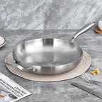 LOLYKITCH 12 Inch Tri-ply Stainless Steel Frying Pan with Lid and Helper Handle,Skillet,Induction Cooking Pan,Dishwasher and Oven Safe,Detachable Handle.