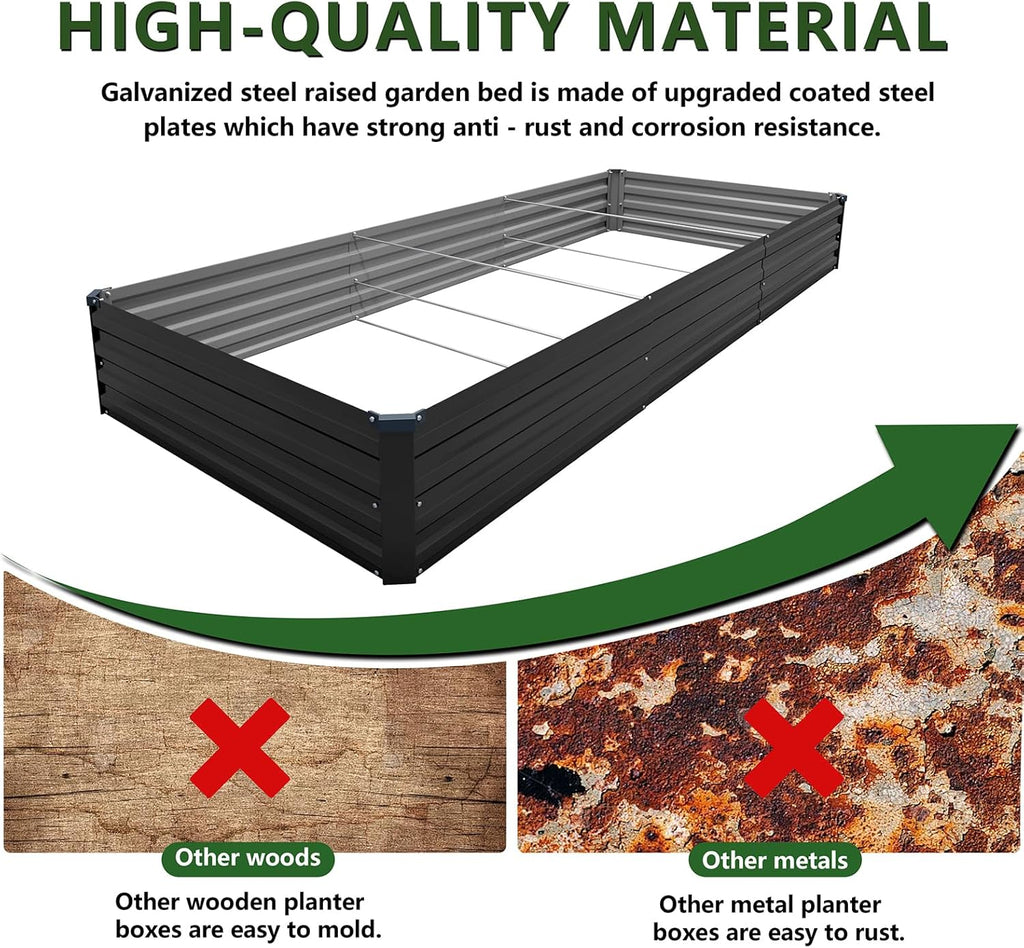 12×4×1FT(2PCS) Galvanized Raised Garden Bed Kit, Metal Planter Boxes，Large Outdoor Planters Garden for Planting Vegetables,Flowers,Herbs -Black