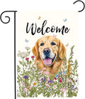 Spring Summer Garden Flag Floral Golden Retriever Yard Flag Flower Dog Garden Flags for Outside Small Outdoor Welcome Flags 12x18 Double Sided